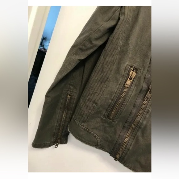 $300 NWOT Designer Women's Jacket Olive Khaki Zip Up Studded Accents Biker Sz M - Picture 3 of 4